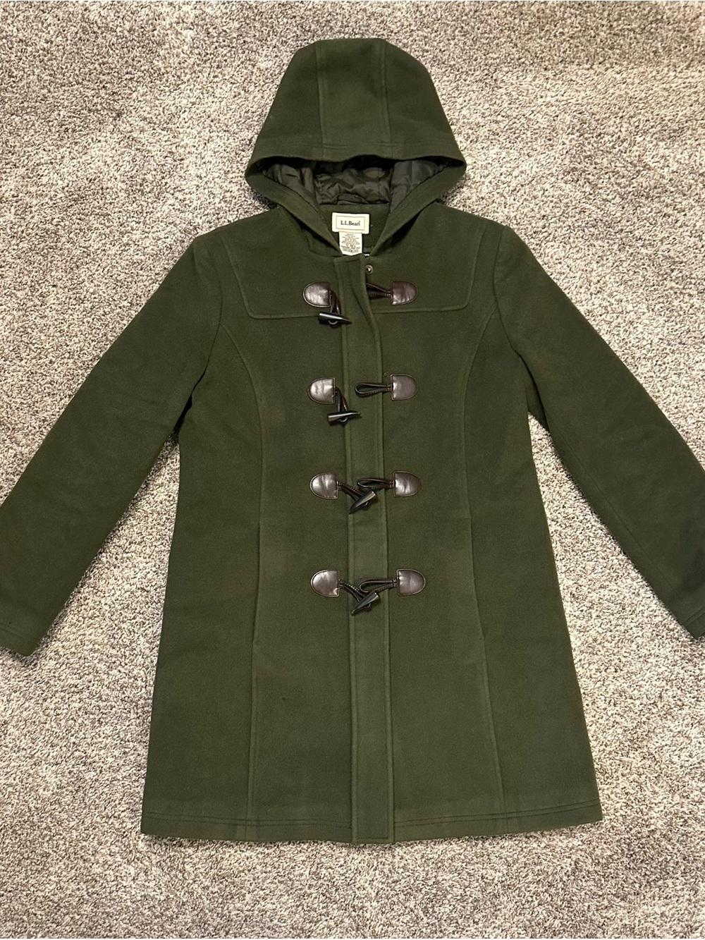 L.L. Bean Classic Olive Duffel Coat Bellandi Italian Fabric + 100% Wool 12R